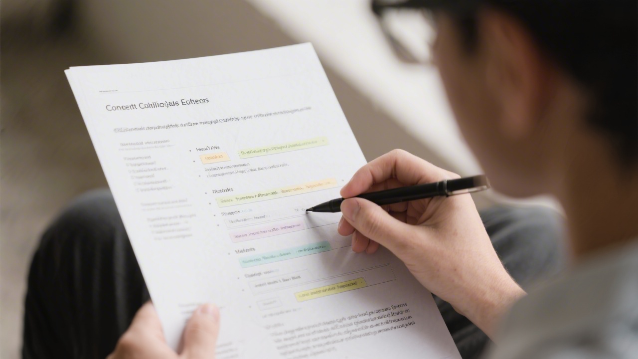 Close-up of content editors revising headings, internal links, and metadata with printed guidelines, highlighting careful on-page optimisation processes.
